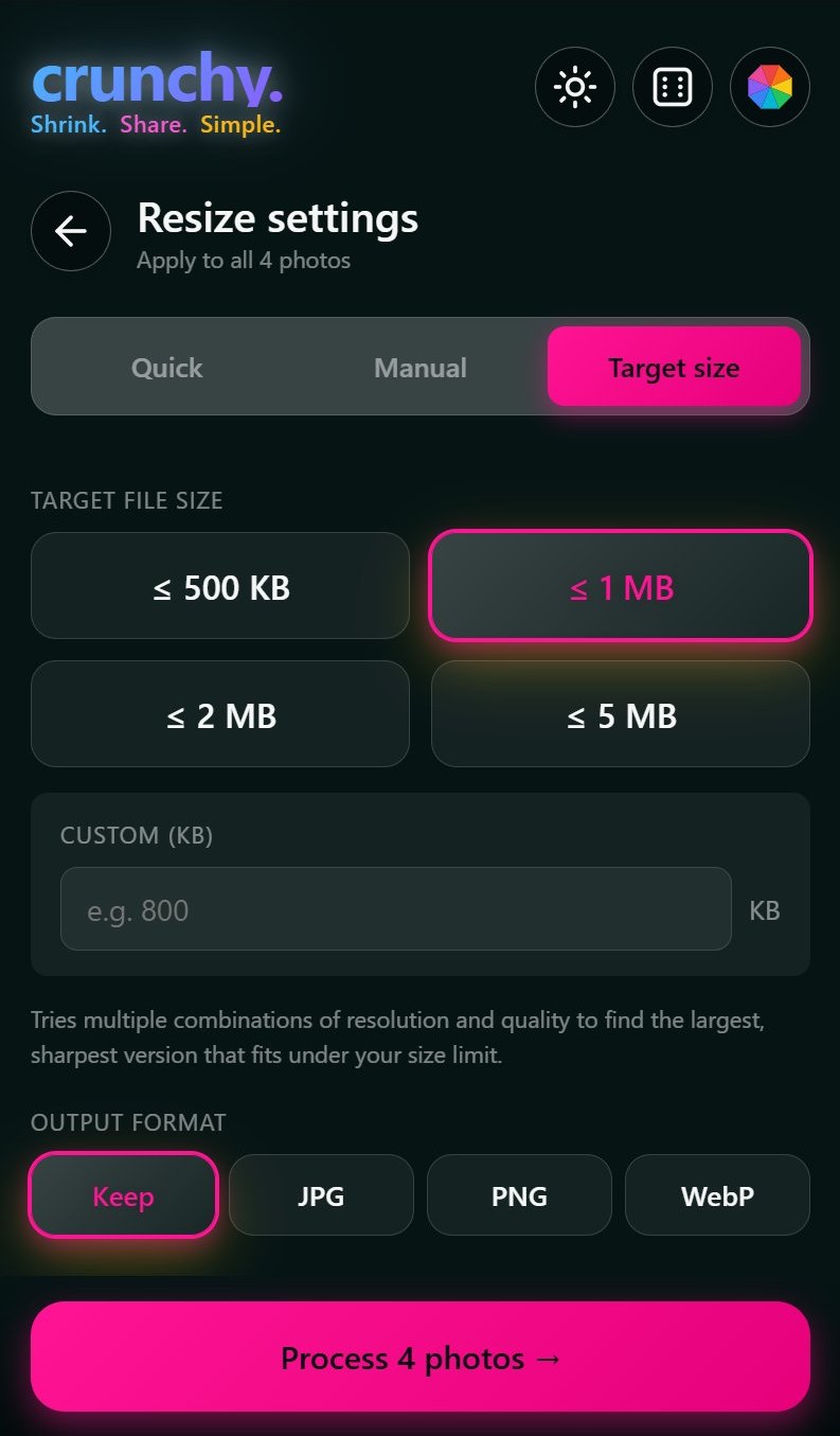 Target file size mode with 1 MB selected